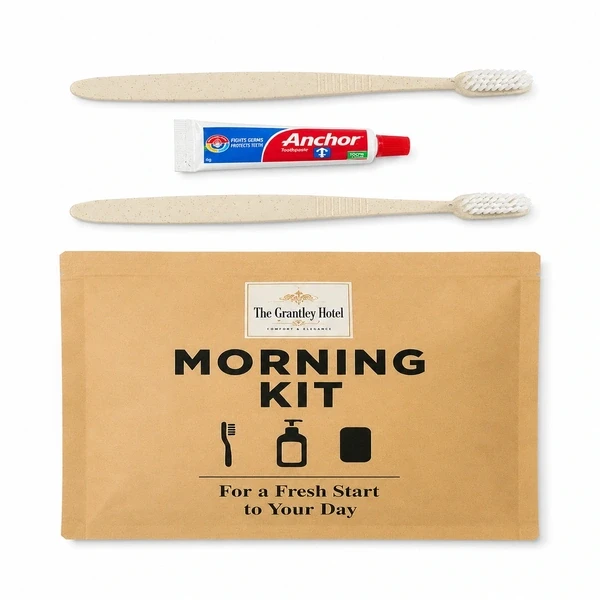 2 Wheat Straw Toothbrushes (White Bristles) + Anchor Toothpaste Morning Kit