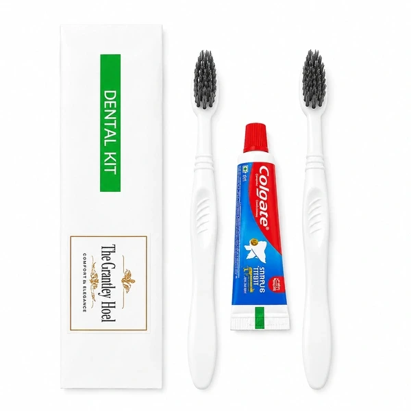 2 White Toothbrushes + 1 Colgate Toothpaste with White Dental Kit Pouch