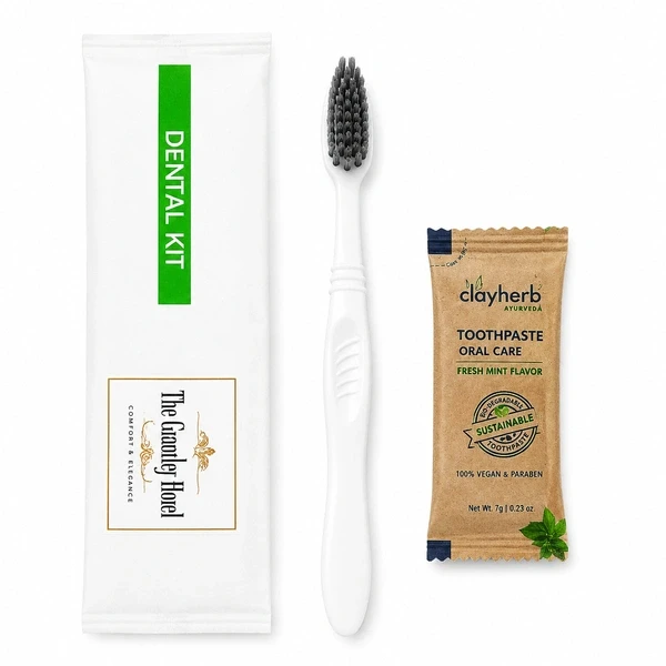 1 Toothbrush + 1 Clayherbs Toothpaste Sachet with White Dental Kit Pouch