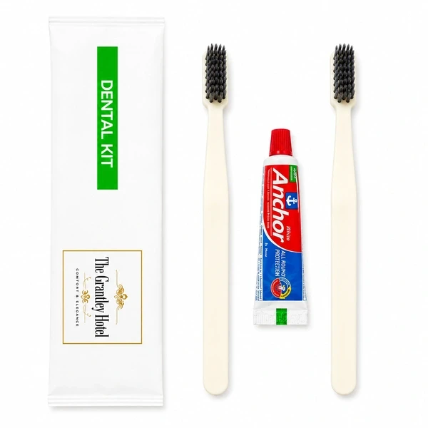 2 Corn Starch Toothbrushes + 1 Anchor Toothpaste with White Dental Kit Pouch
