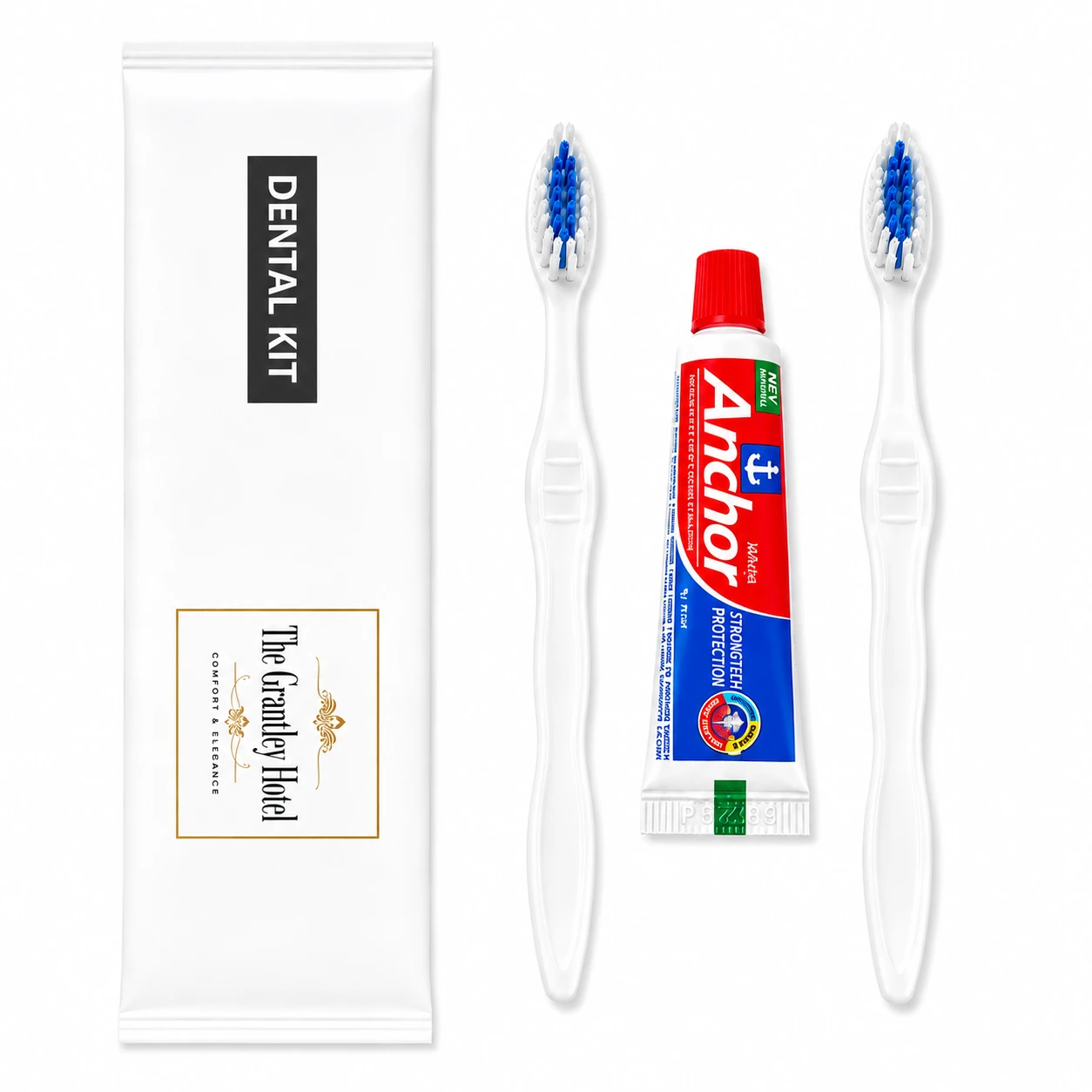 2 Regular Toothbrushes + 1 Anchor Toothpaste with Dental Kit Pouch