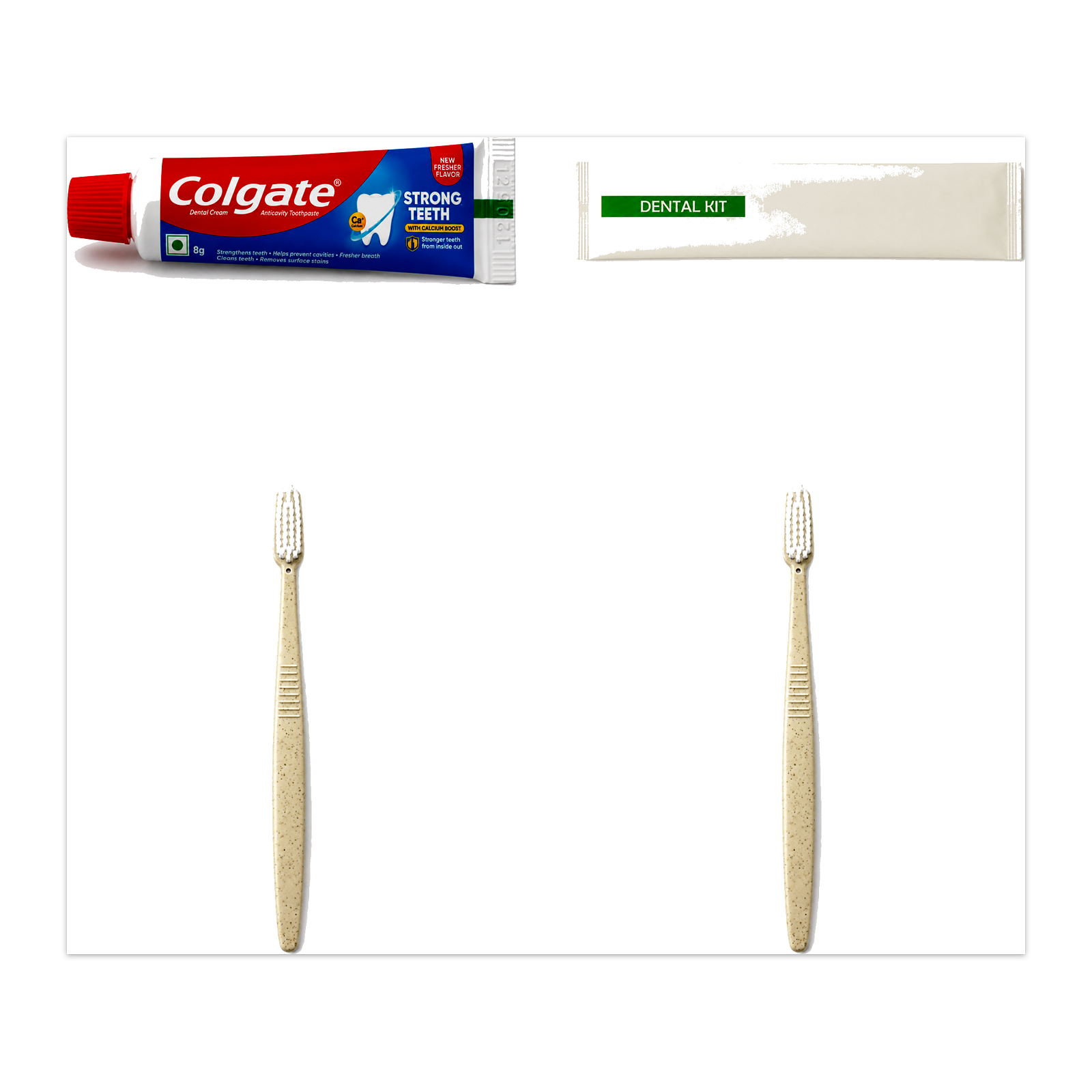 2 Wheat Straw Toothbrushes (White Bristles) with 1 Colgate Toothpastes