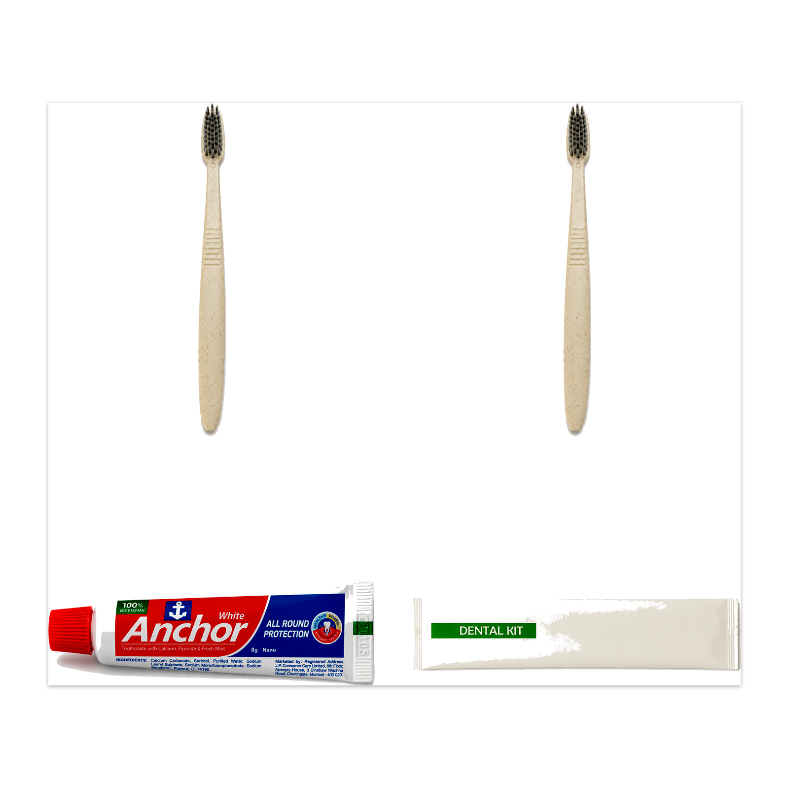 2 Wheat Straw Toothbrushes (Grey Bristles) + 1 Colgate Toothpaste with Dental Kit Pouch