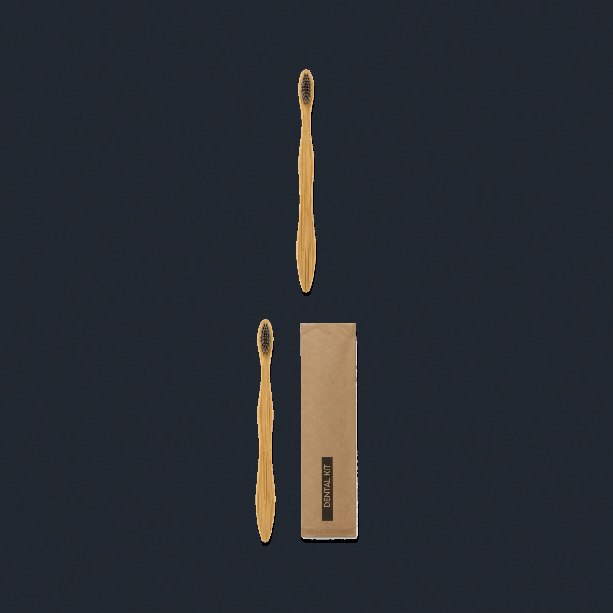 2 Bamboo Toothbrushes with Brown Dental Kit Pouch