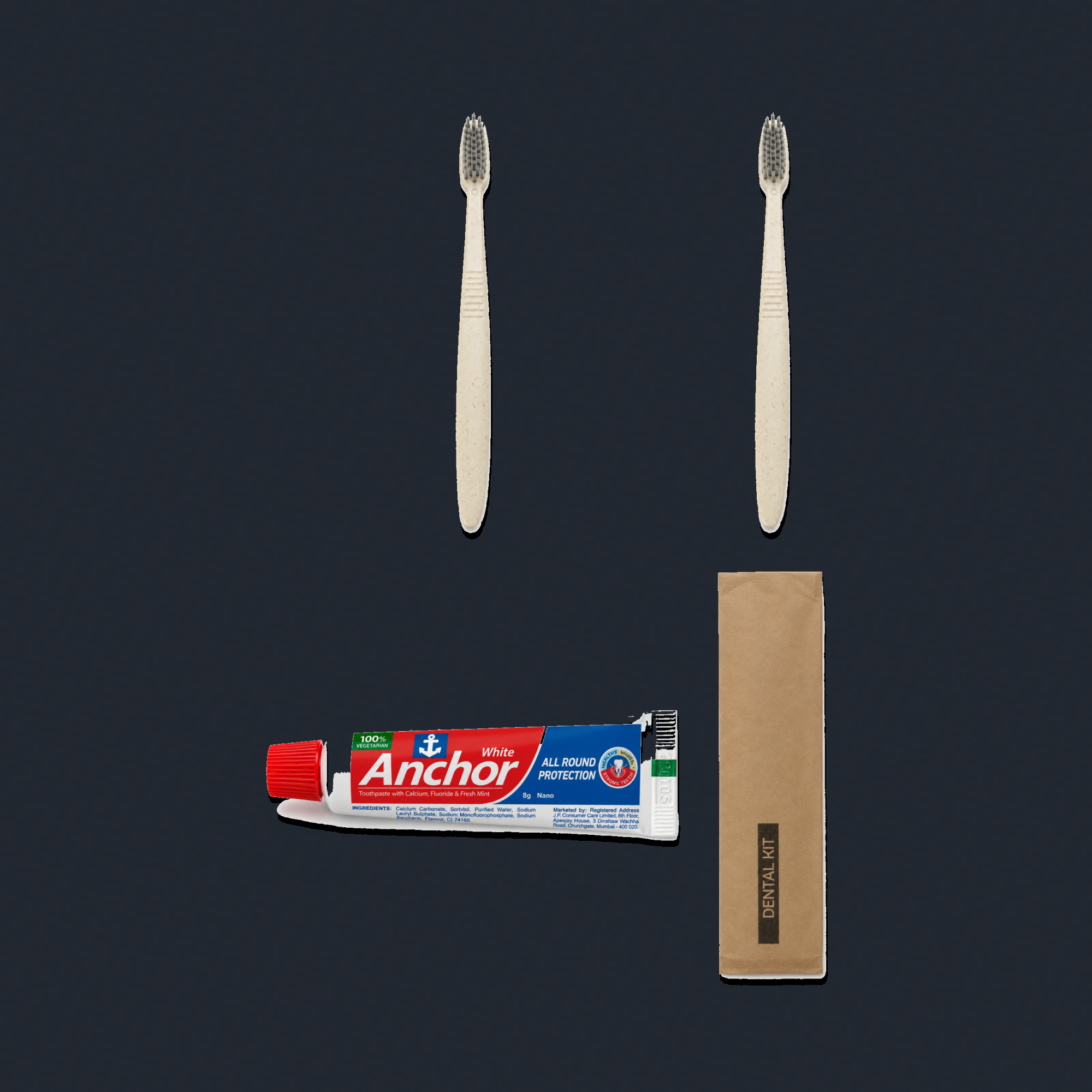 2 Wheat Straw Toothbrushes (Grey Bristles) + 1 Colgate Toothpaste with Dental Kit Pouch