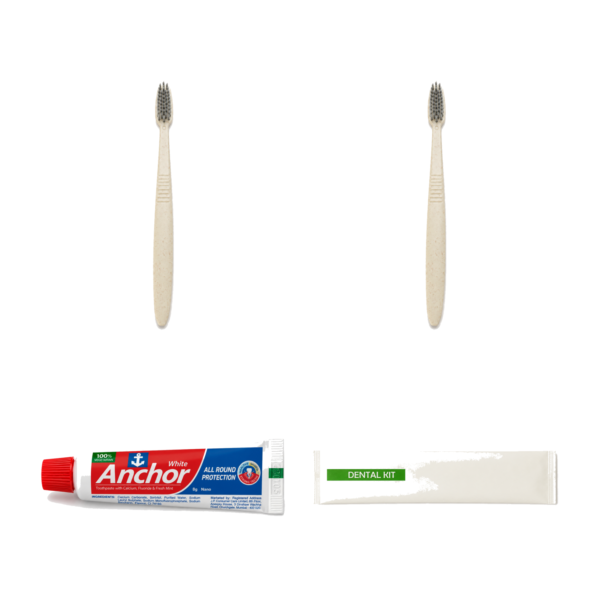 2 Wheat Straw Toothbrushes (Grey Bristles) + 1 Colgate Toothpaste with Dental Kit Pouch