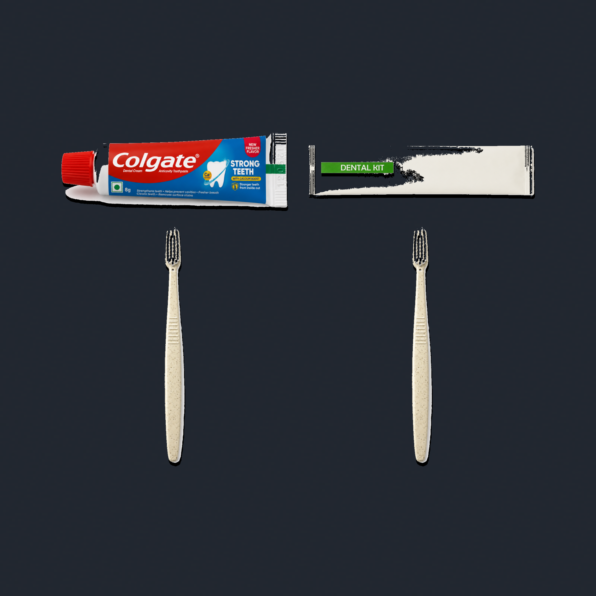 2 Wheat Straw Toothbrushes (White Bristles) with 1 Colgate Toothpastes